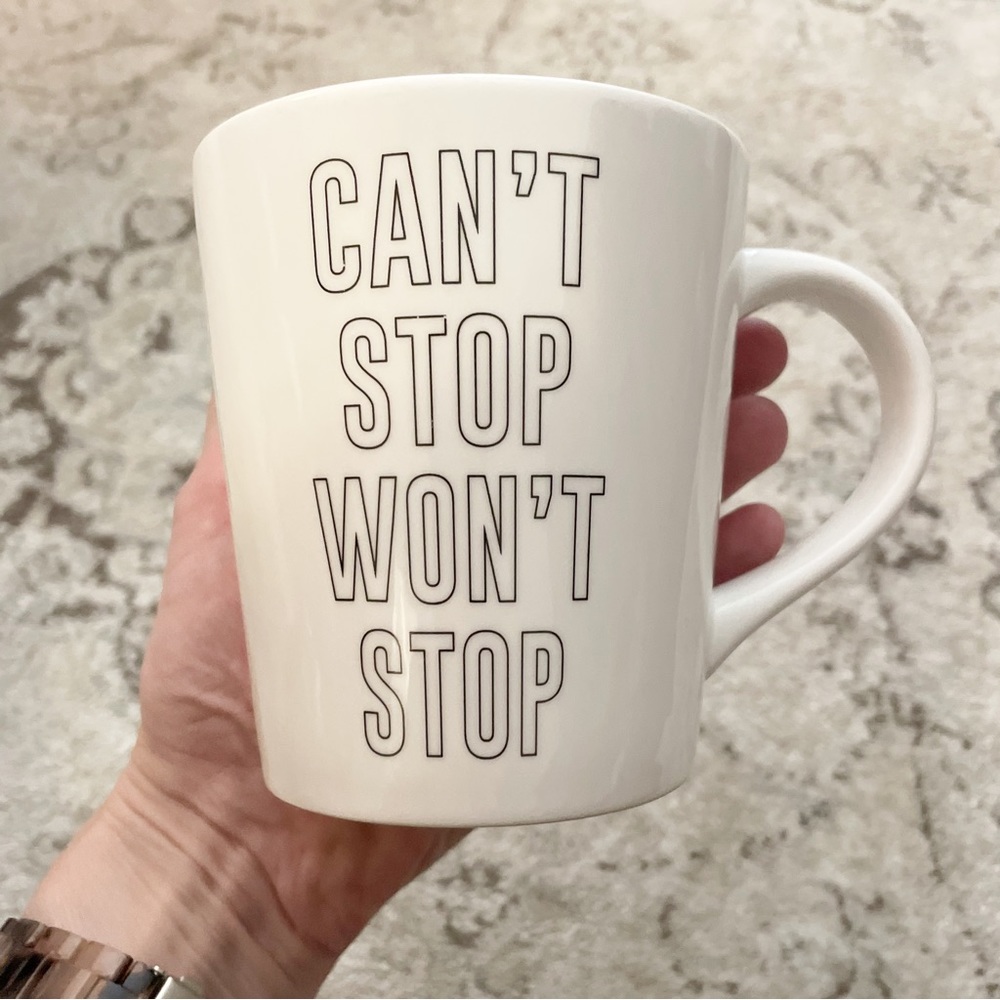 Indigo White Coffee/Tea Mug “CAN’T STOP WONT STOP”